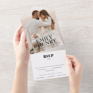 Modern Photo Elegant Stylish RSVP Wedding All In One Invitation
