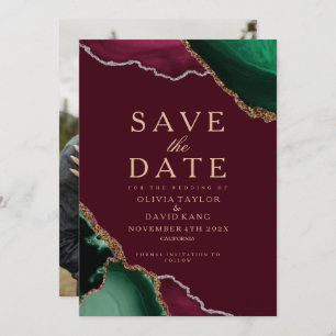 Modern Photo Emerald Agate Burgundy Save the Date 