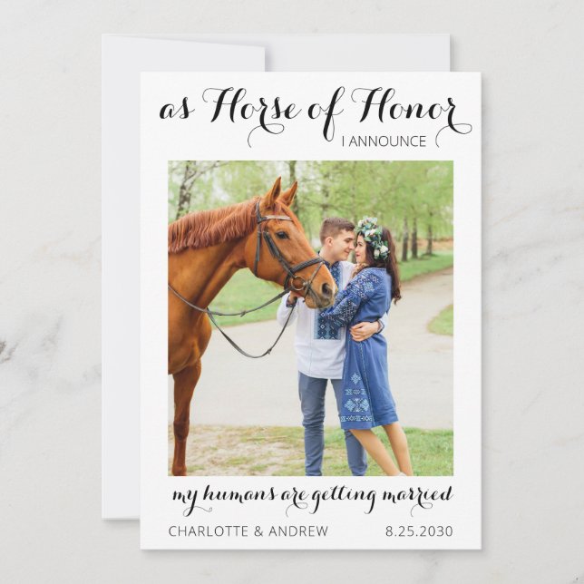 Modern Photo Engagement Horse Wedding Save The Date (Front)