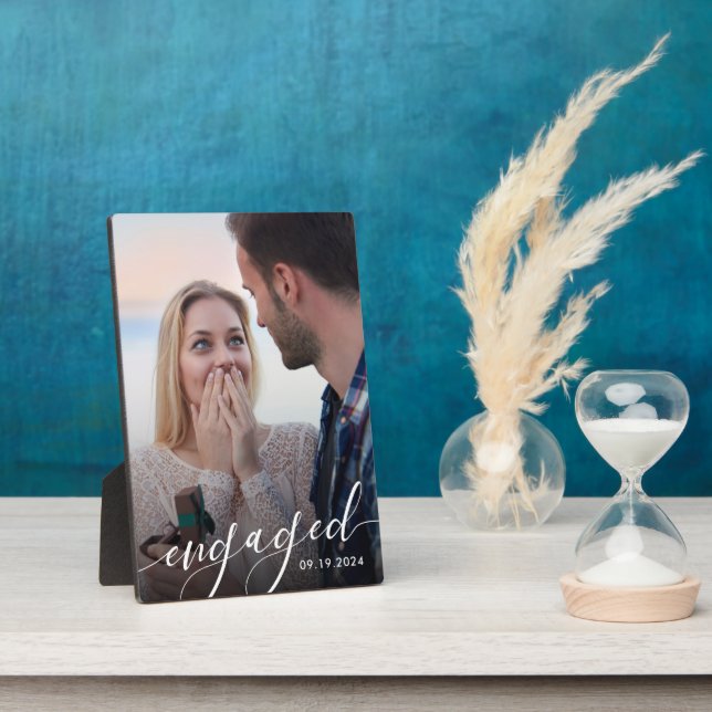 Modern Photo Engagement Keepsake Plaque (Side)