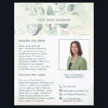 Modern Photo Eucalyptus Elegant Rustic Flyer<br><div class="desc">Elegant business flyer featuring your name in between a top and bottom border of eucalyptus leaves and greenery with a hint of blue, over a pastel watercolor wash. Use the template to add your photo and bio. This rustic style flyer is great for a new real estate agent / realtor...</div>