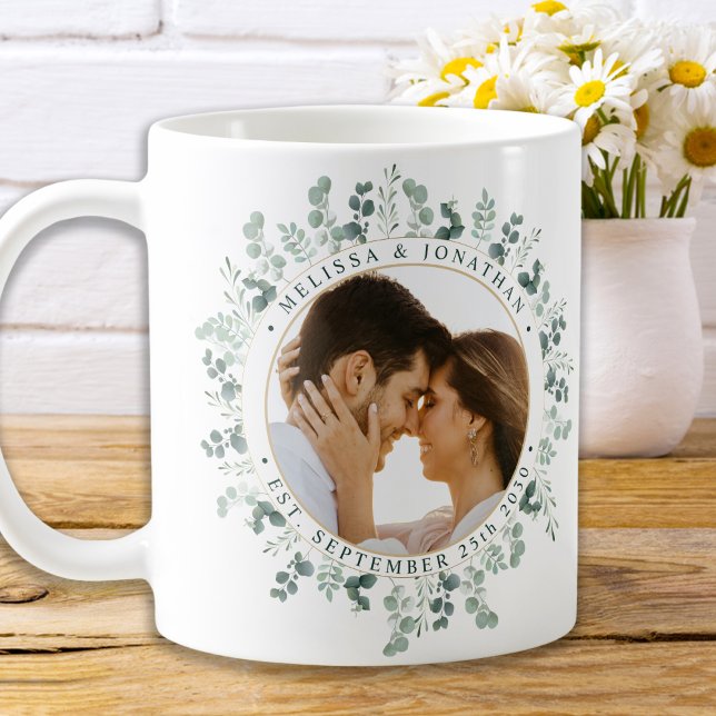 Modern Photo Eucalyptus Personalised Wedding Coffee Mug (Creator Uploaded)