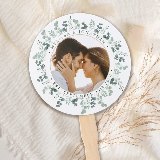 Modern Photo Eucalyptus Personalised Wedding Hand Fan (Creator Uploaded)