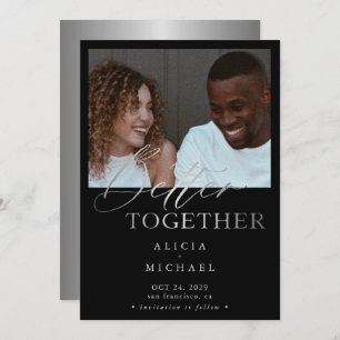 Modern photo faux silver script simple wedding save the date