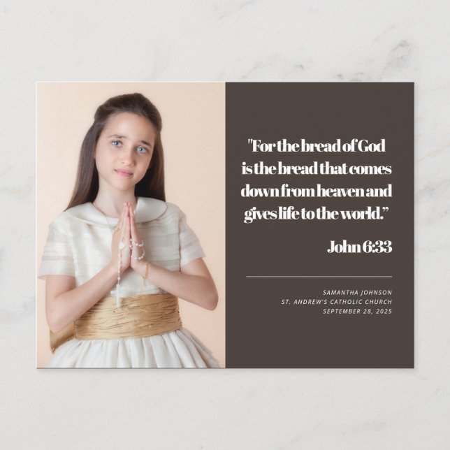 Modern Photo First Holy Communion Quote Invitation Postcard (Front)