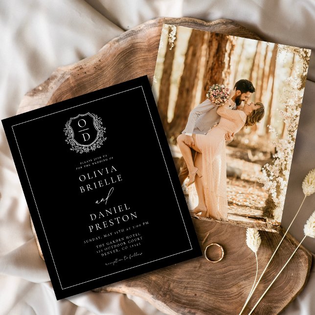 Modern Photo Floral Crest Monogram Wedding Formal (Creator Uploaded)