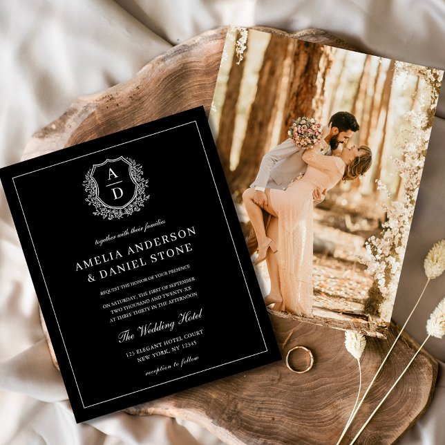 Modern Photo Floral Crest Monogram Wedding Formal Flyer (Creator Uploaded)