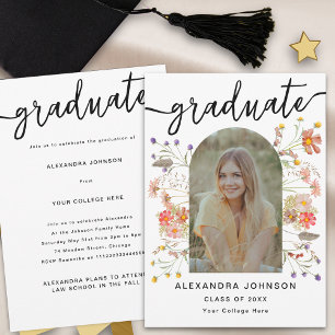 Modern Photo Floral Graduation Announcement Party