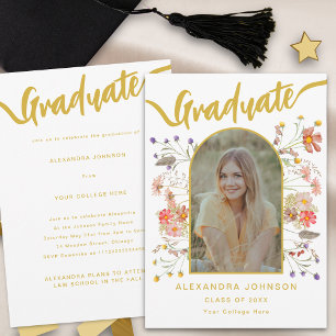 Modern Photo Floral Graduation Announcement Party