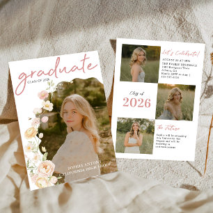 Modern Photo Floral Graduation Party Invitation