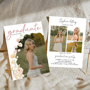 Modern Photo Floral Graduation Party Invitation