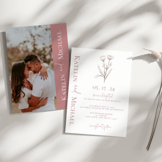 Modern Photo Floral Mauve Wedding Invitation