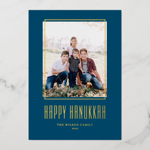 Modern Photo Frame Blue Happy Hanukkah