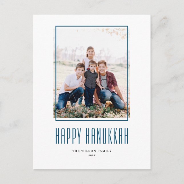 Modern Photo Frame Happy Hanukkah Holiday Postcard (Front)