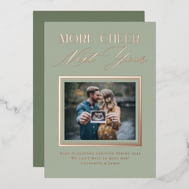 Modern Photo Frame Holiday Pregnancy Announcement (Front/Back)