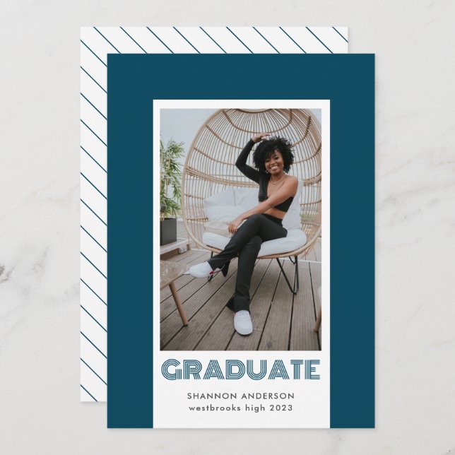 Modern Photo Frame Teal Blue Graduation Announcement (Front/Back)