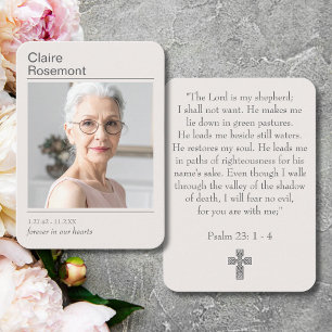 Modern Photo Funeral Cross Psalm 23 Prayer Card