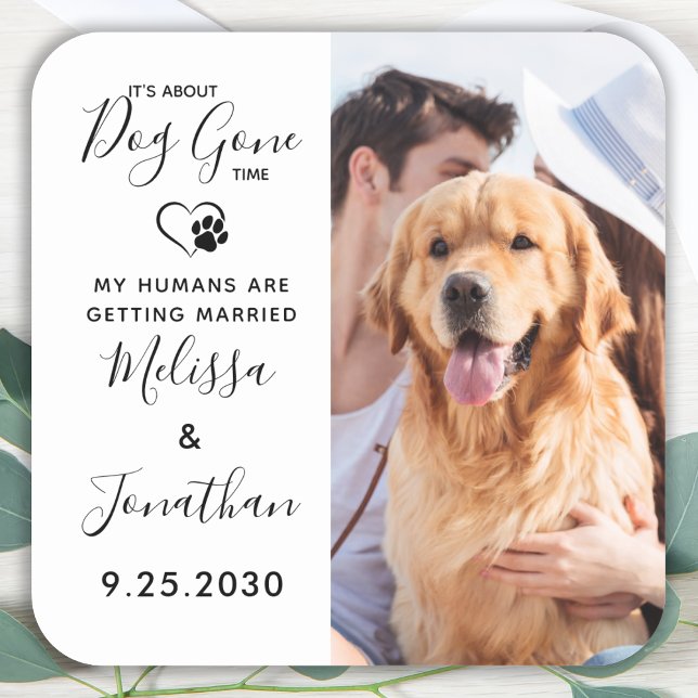 Modern Photo Funny Pet Wedding Dog Save The Date  Square Sticker (Creator Uploaded)