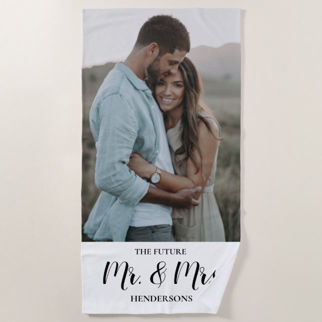 Modern Photo Future Mr. & Mrs.  Beach Towel (Front)