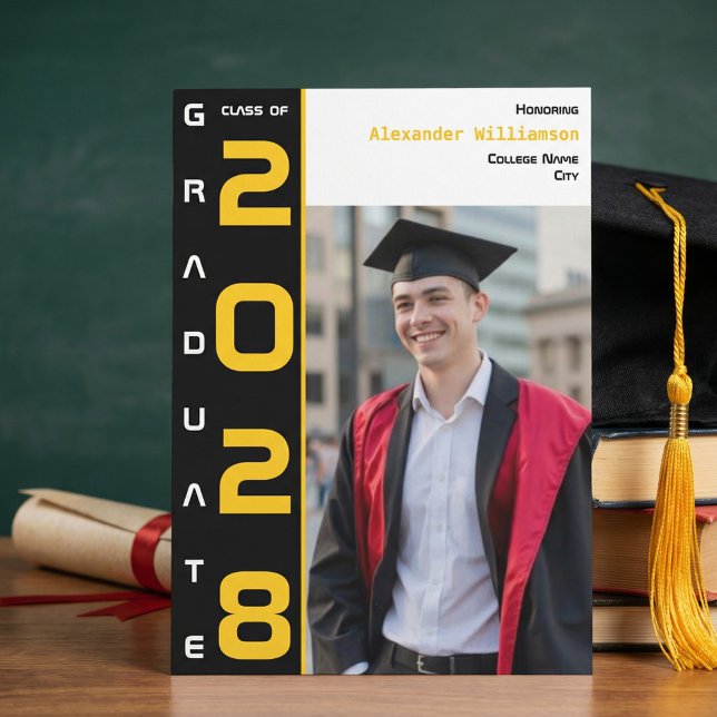 Modern Photo Gold Black Graduation Announcement (Creator Uploaded)