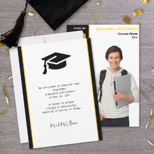 Modern Photo Gold Black Graduation Announcement
