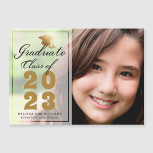 Modern Photo Gold Black Script 2023 Graduate Card