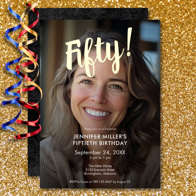 Modern Photo & Gold Foil 50th Birthday (Modern Photo & Gold Foil 50th Birthday Foil Invitation)