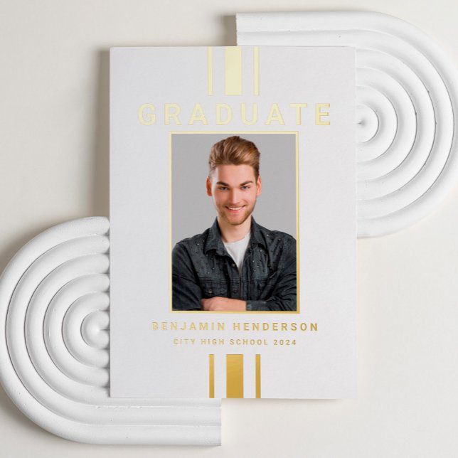Modern Photo Gold Foil Graduation Announcement  (Modern Photo Gold Foil Graduation Announcement Card.)