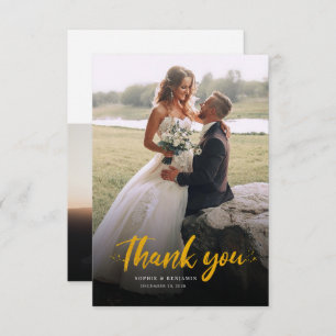 Modern Photo Gold Hand-Lettered Wedding Thank You Card