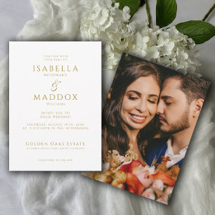 Modern Photo Gold Typography Wedding Invitation