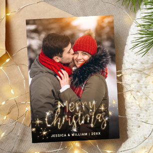 Modern PHOTO Golden Christmas Greeting Holiday Postcard