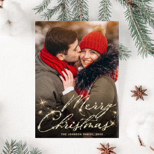 Modern PHOTO Golden Christmas Greeting Holiday Postcard