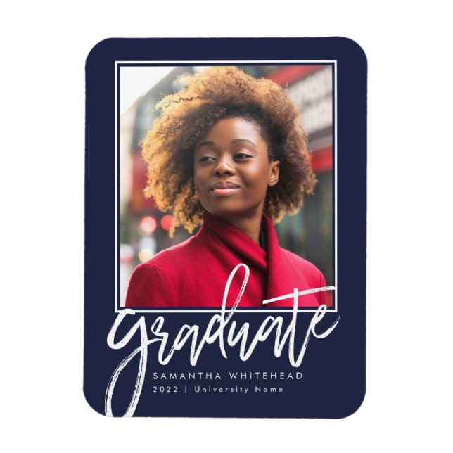Modern Photo Grad Announcement Navy Blue 2022 Magnet (Vertical)