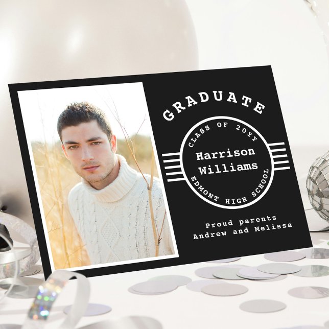 Modern Photo Graduate Black And White Stripes Announcement (Creator Uploaded)