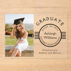 Modern Photo Graduate Black Stripes Graduation Acrylic Invitations
