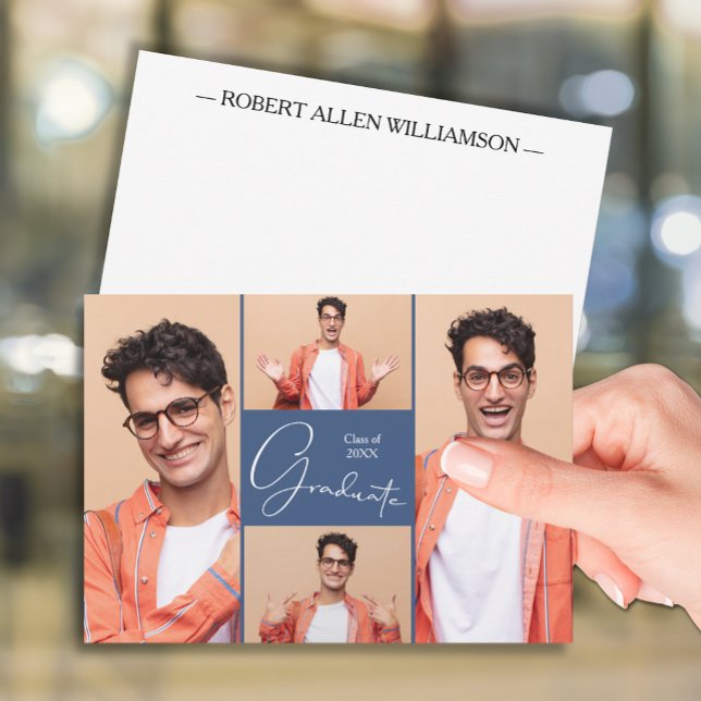 Modern Photo Graduate Flat Thank You Card (Modern 4 photo graduation flat thank you note cards)