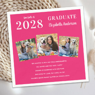 Modern Photo Graduate Fun Facts Pink Graduation Napkin