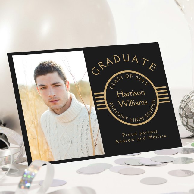 Modern Photo Graduate Gold Stripes Custom Announcement (Creator Uploaded)