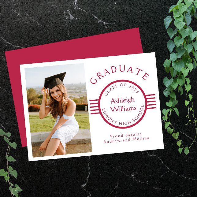 Modern Photo Graduate Magenta Stripes Graduation Announcement (Creator Uploaded)