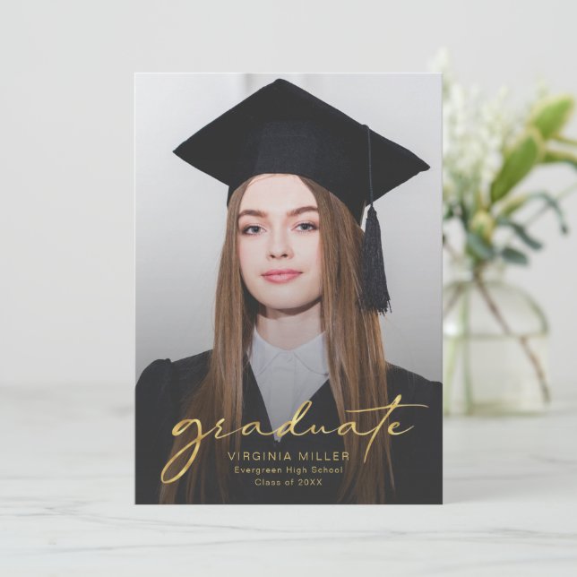 Modern Photo Graduate Script Graduation Announcement (Standing Front)