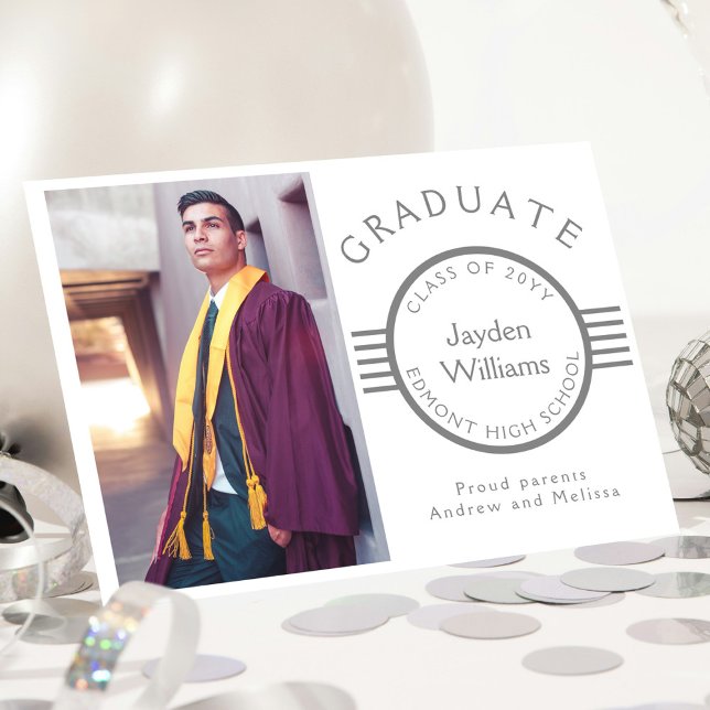 Modern Photo Graduate Silver Stripes Graduation Announcement (Creator Uploaded)