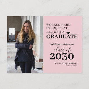 Modern photo graduate typography graduation announ announcement postcard