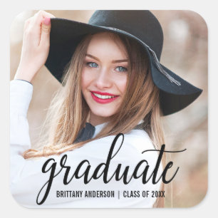 Modern Photo Graduation Announcement B Square Sticker
