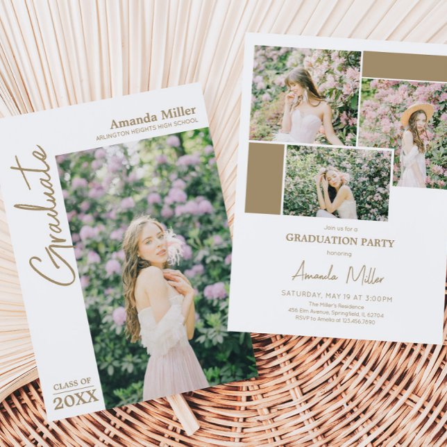 Modern Photo Graduation Announcement Invitation (Modern Graduation Photo Announcement Invitation with Front and Back)