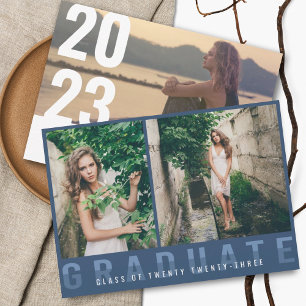 Modern Photo Graduation Announcement Navy Blue