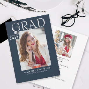 Modern Photo Graduation Announcement Navy Blue