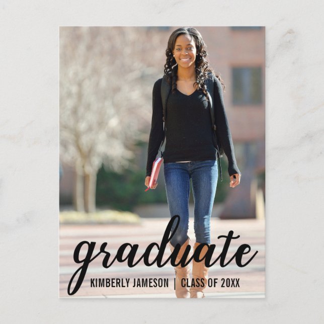 Modern Photo Graduation Announcement Script Postcard (Front)