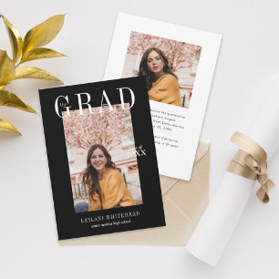 Modern Photo Graduation Black Invitation