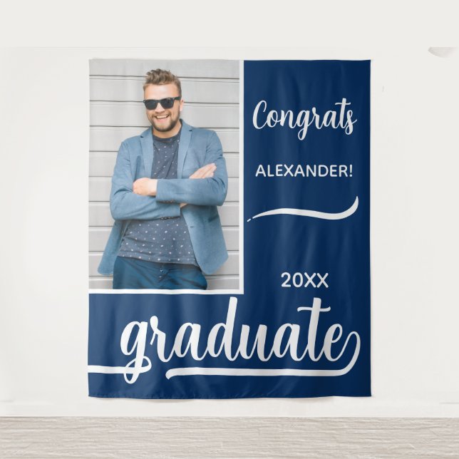 Modern Photo Graduation Blue Tapestry (Front)