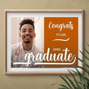 Modern Photo Graduation Burnt Orange Poster